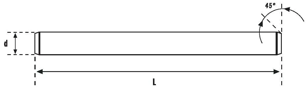 환봉 도면 — d 지름, L 길이, 45° 모따기
